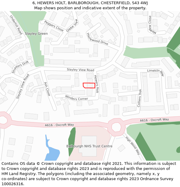 6, HEWERS HOLT, BARLBOROUGH, CHESTERFIELD, S43 4WJ: Location map and indicative extent of plot