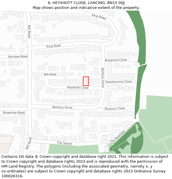 6, HEYSHOTT CLOSE, LANCING, BN15 0QJ: Location map and indicative extent of plot