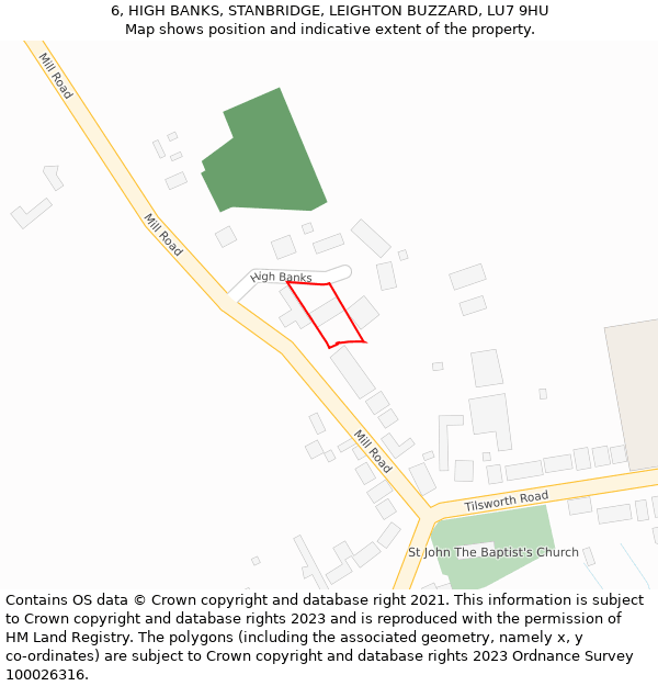 6, HIGH BANKS, STANBRIDGE, LEIGHTON BUZZARD, LU7 9HU: Location map and indicative extent of plot