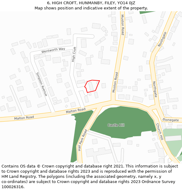 6, HIGH CROFT, HUNMANBY, FILEY, YO14 0JZ: Location map and indicative extent of plot