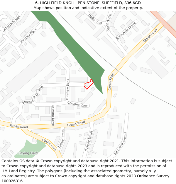 6, HIGH FIELD KNOLL, PENISTONE, SHEFFIELD, S36 6GD: Location map and indicative extent of plot