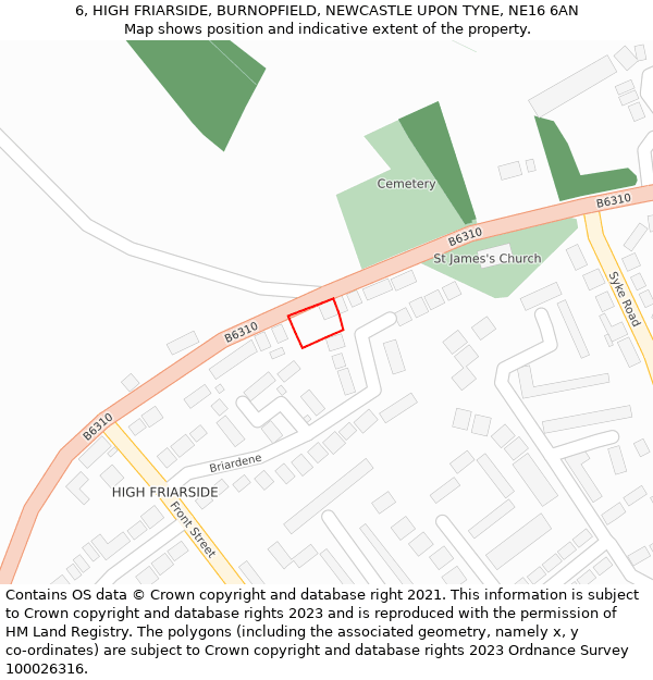 6, HIGH FRIARSIDE, BURNOPFIELD, NEWCASTLE UPON TYNE, NE16 6AN: Location map and indicative extent of plot