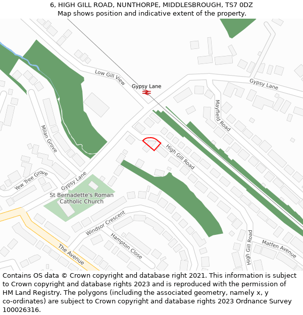 6, HIGH GILL ROAD, NUNTHORPE, MIDDLESBROUGH, TS7 0DZ: Location map and indicative extent of plot