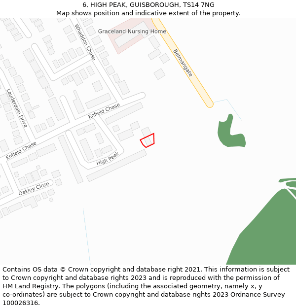 6, HIGH PEAK, GUISBOROUGH, TS14 7NG: Location map and indicative extent of plot