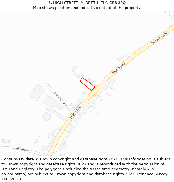 6, HIGH STREET, ALDRETH, ELY, CB6 3PQ: Location map and indicative extent of plot