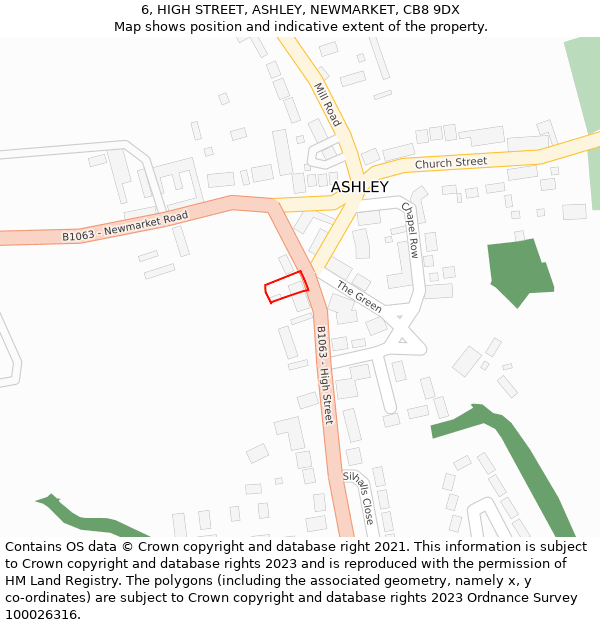 6, HIGH STREET, ASHLEY, NEWMARKET, CB8 9DX: Location map and indicative extent of plot