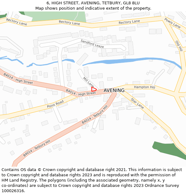 6, HIGH STREET, AVENING, TETBURY, GL8 8LU: Location map and indicative extent of plot