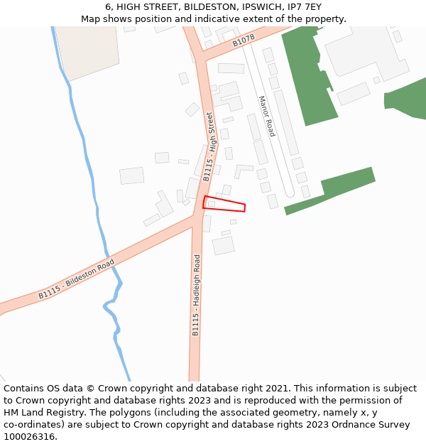 6, HIGH STREET, BILDESTON, IPSWICH, IP7 7EY: Location map and indicative extent of plot