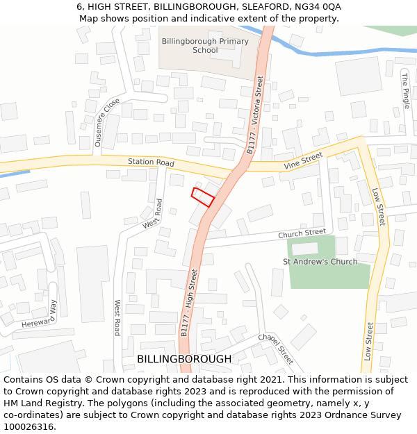 6, HIGH STREET, BILLINGBOROUGH, SLEAFORD, NG34 0QA: Location map and indicative extent of plot