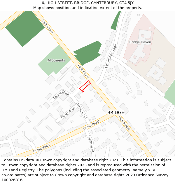 6, HIGH STREET, BRIDGE, CANTERBURY, CT4 5JY: Location map and indicative extent of plot