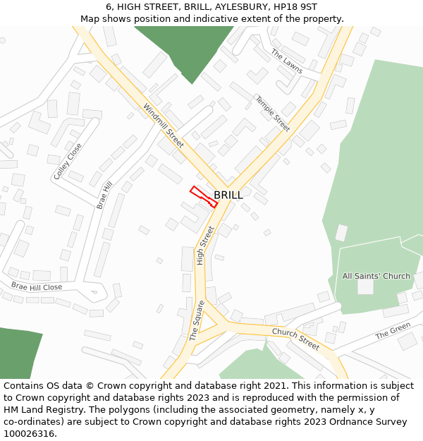 6, HIGH STREET, BRILL, AYLESBURY, HP18 9ST: Location map and indicative extent of plot