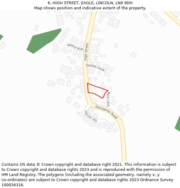 6, HIGH STREET, EAGLE, LINCOLN, LN6 9DH: Location map and indicative extent of plot