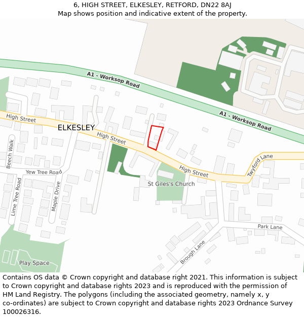 6, HIGH STREET, ELKESLEY, RETFORD, DN22 8AJ: Location map and indicative extent of plot