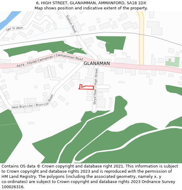 6, HIGH STREET, GLANAMMAN, AMMANFORD, SA18 1DX: Location map and indicative extent of plot