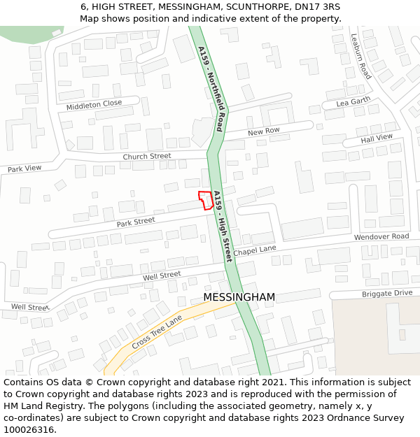 6, HIGH STREET, MESSINGHAM, SCUNTHORPE, DN17 3RS: Location map and indicative extent of plot