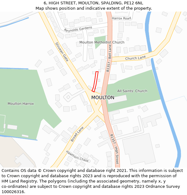 6, HIGH STREET, MOULTON, SPALDING, PE12 6NL: Location map and indicative extent of plot