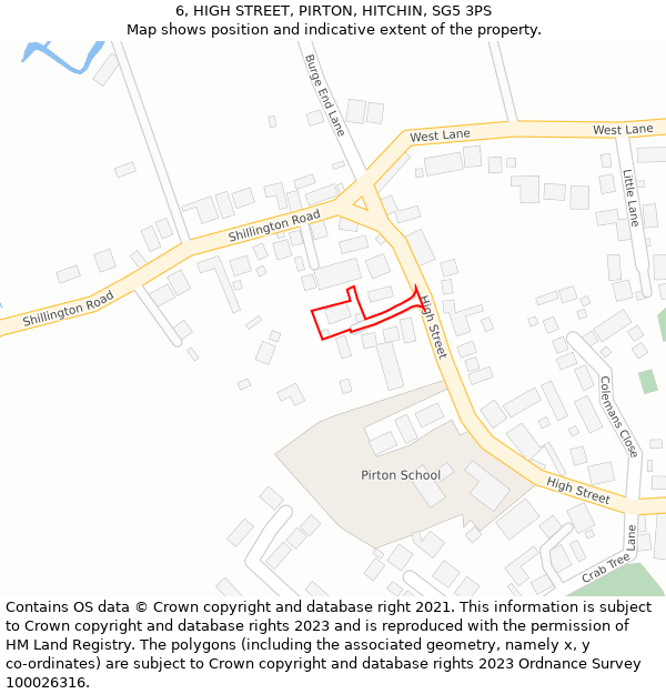 6, HIGH STREET, PIRTON, HITCHIN, SG5 3PS: Location map and indicative extent of plot