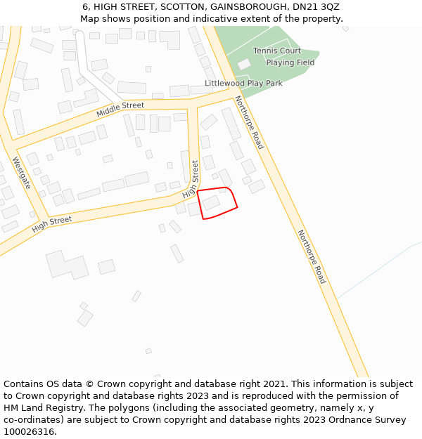 6, HIGH STREET, SCOTTON, GAINSBOROUGH, DN21 3QZ: Location map and indicative extent of plot