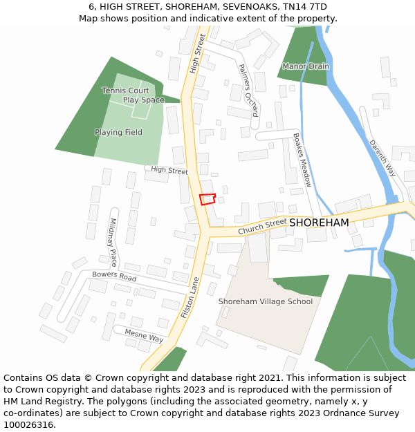 6, HIGH STREET, SHOREHAM, SEVENOAKS, TN14 7TD: Location map and indicative extent of plot