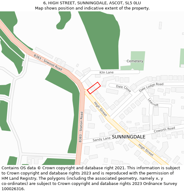 6, HIGH STREET, SUNNINGDALE, ASCOT, SL5 0LU: Location map and indicative extent of plot