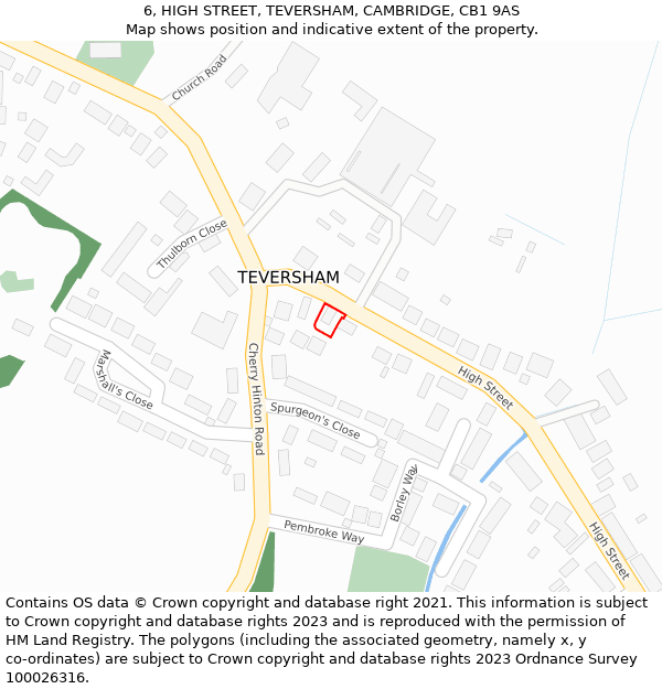 6, HIGH STREET, TEVERSHAM, CAMBRIDGE, CB1 9AS: Location map and indicative extent of plot