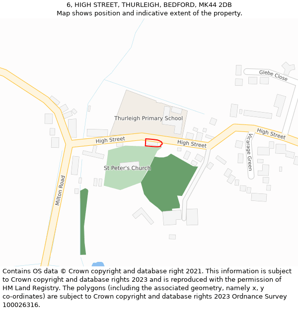 6, HIGH STREET, THURLEIGH, BEDFORD, MK44 2DB: Location map and indicative extent of plot