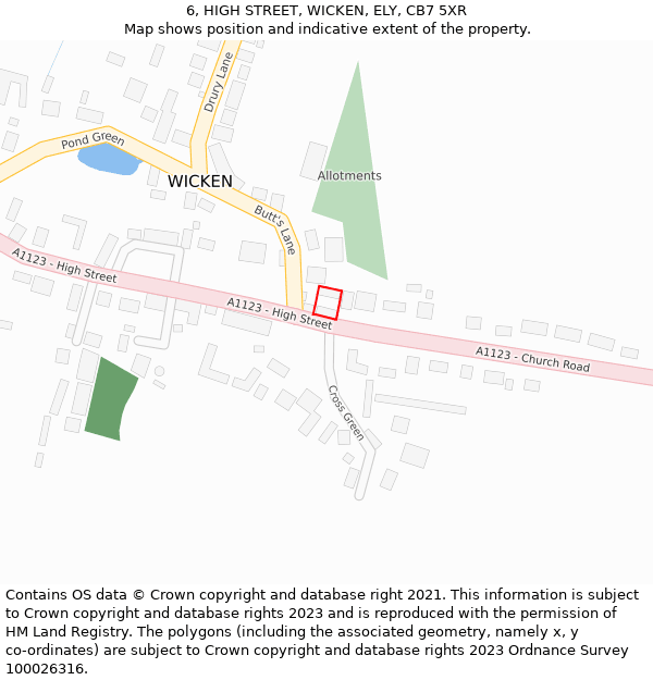 6, HIGH STREET, WICKEN, ELY, CB7 5XR: Location map and indicative extent of plot