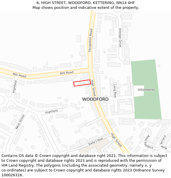 6, HIGH STREET, WOODFORD, KETTERING, NN14 4HF: Location map and indicative extent of plot