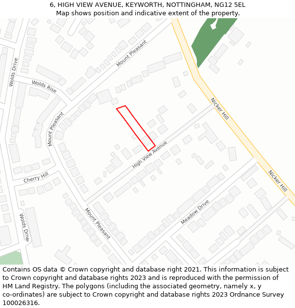 6, HIGH VIEW AVENUE, KEYWORTH, NOTTINGHAM, NG12 5EL: Location map and indicative extent of plot