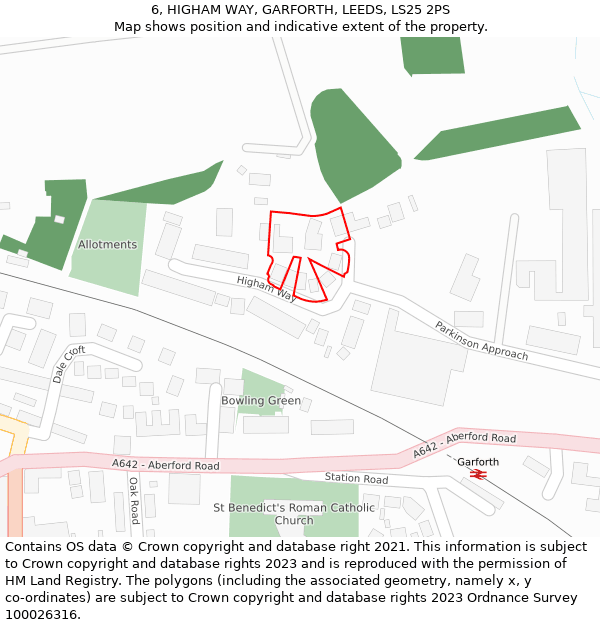 6, HIGHAM WAY, GARFORTH, LEEDS, LS25 2PS: Location map and indicative extent of plot