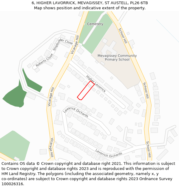 6, HIGHER LAVORRICK, MEVAGISSEY, ST AUSTELL, PL26 6TB: Location map and indicative extent of plot