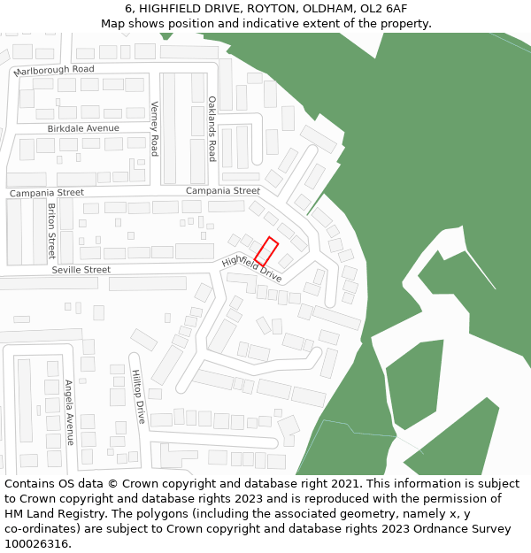 6, HIGHFIELD DRIVE, ROYTON, OLDHAM, OL2 6AF: Location map and indicative extent of plot