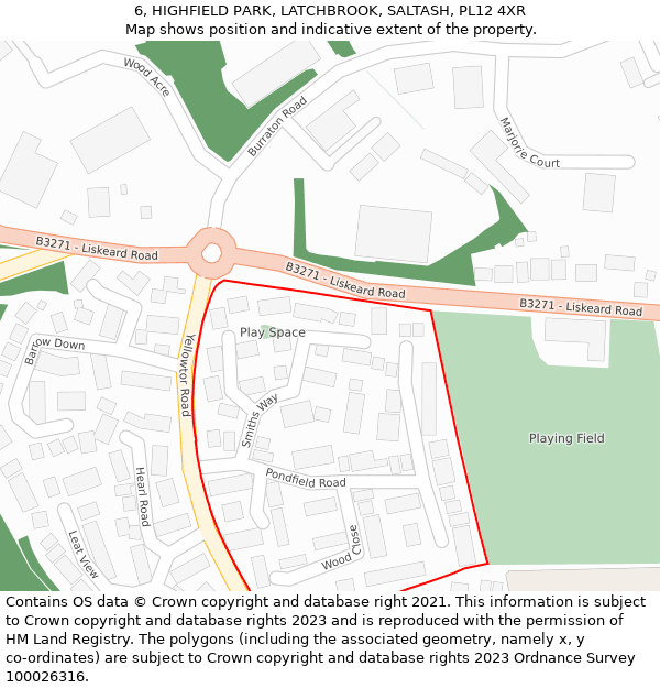 6, HIGHFIELD PARK, LATCHBROOK, SALTASH, PL12 4XR: Location map and indicative extent of plot