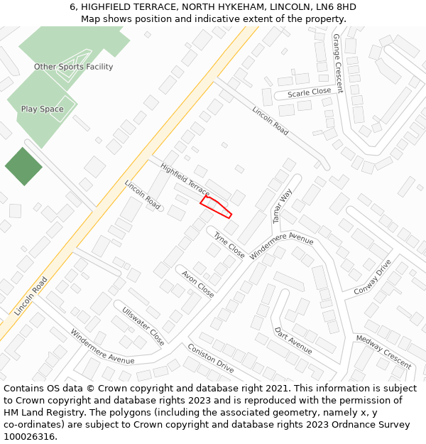 6, HIGHFIELD TERRACE, NORTH HYKEHAM, LINCOLN, LN6 8HD: Location map and indicative extent of plot