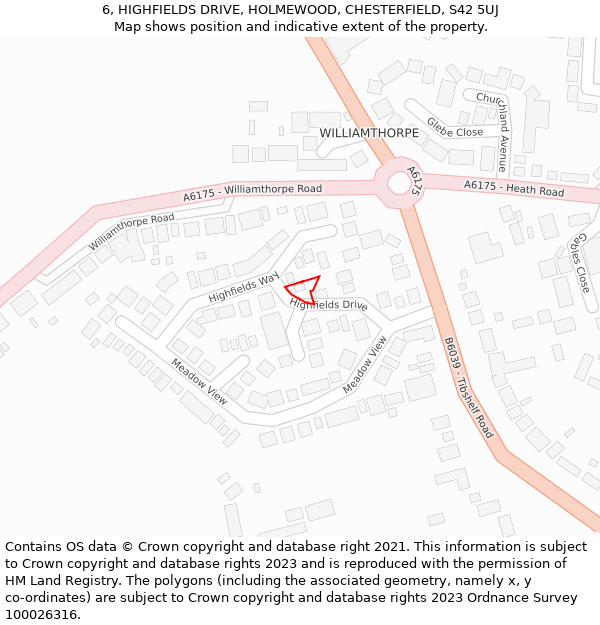 6, HIGHFIELDS DRIVE, HOLMEWOOD, CHESTERFIELD, S42 5UJ: Location map and indicative extent of plot