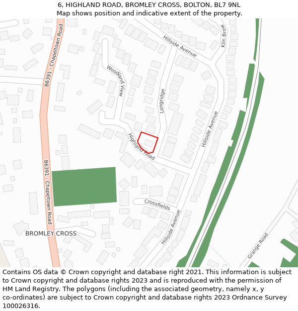6, HIGHLAND ROAD, BROMLEY CROSS, BOLTON, BL7 9NL: Location map and indicative extent of plot