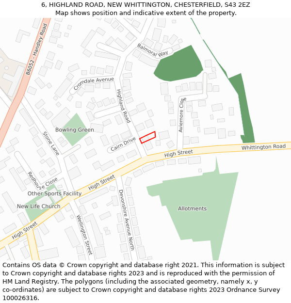 6, HIGHLAND ROAD, NEW WHITTINGTON, CHESTERFIELD, S43 2EZ: Location map and indicative extent of plot
