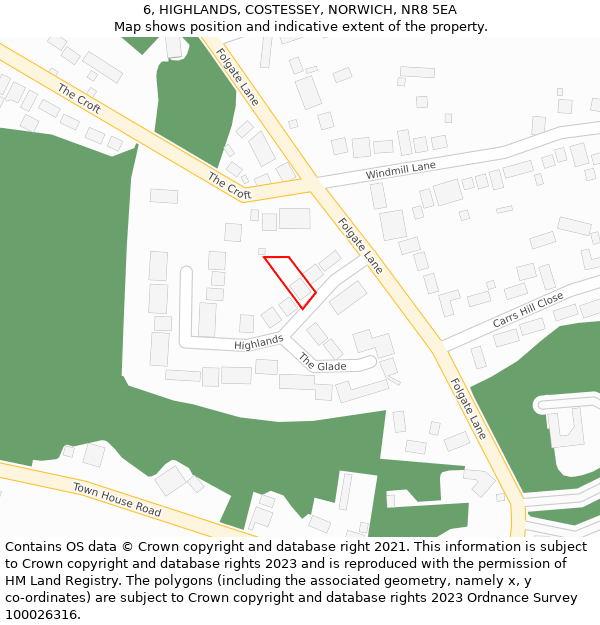 6, HIGHLANDS, COSTESSEY, NORWICH, NR8 5EA: Location map and indicative extent of plot