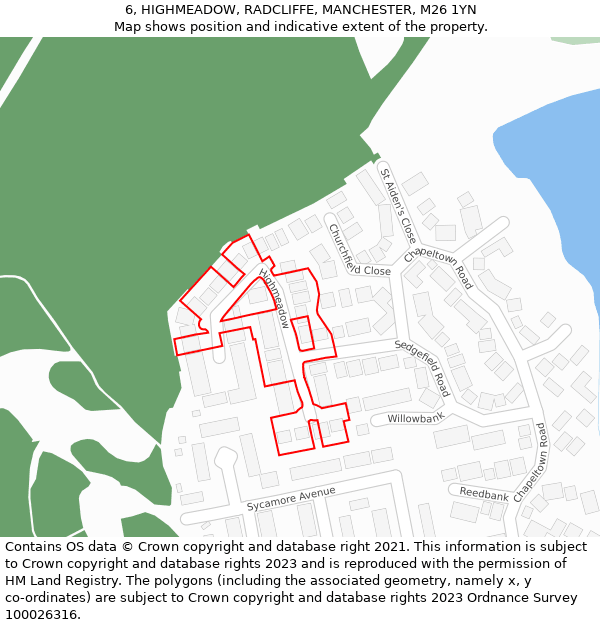 6, HIGHMEADOW, RADCLIFFE, MANCHESTER, M26 1YN: Location map and indicative extent of plot