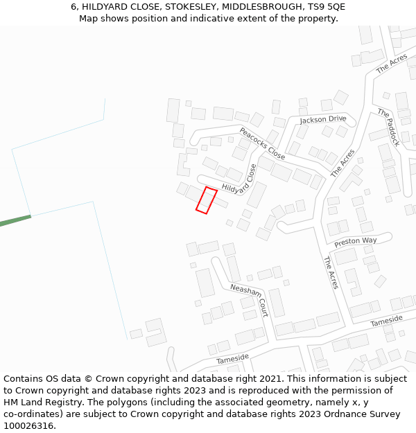 6, HILDYARD CLOSE, STOKESLEY, MIDDLESBROUGH, TS9 5QE: Location map and indicative extent of plot