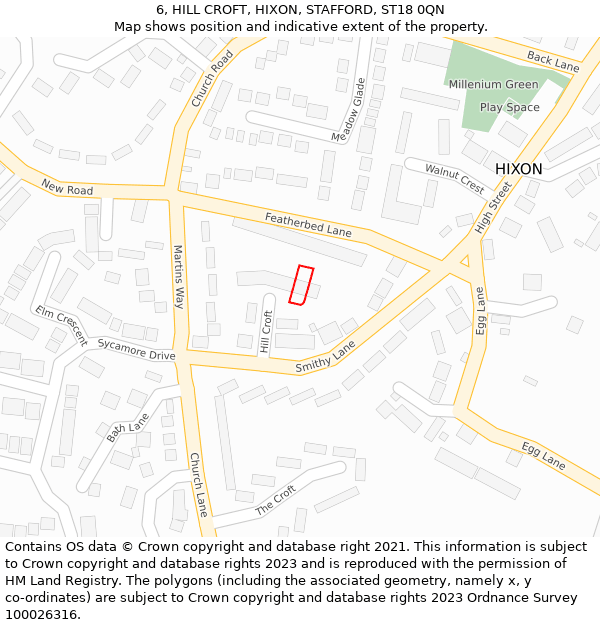 6, HILL CROFT, HIXON, STAFFORD, ST18 0QN: Location map and indicative extent of plot