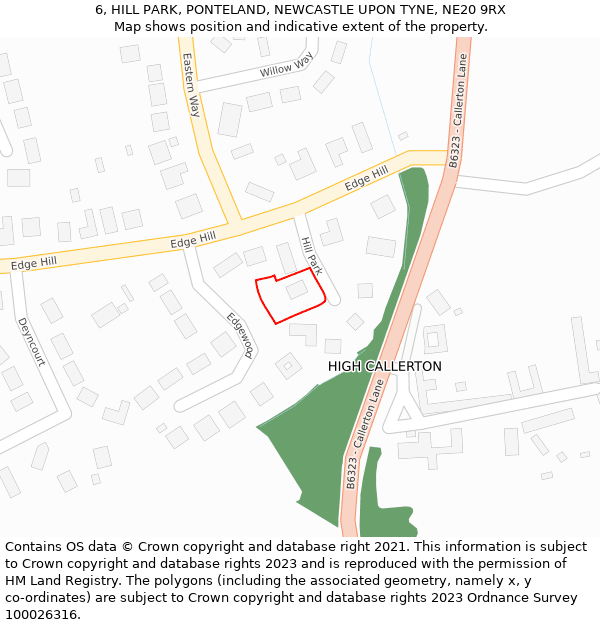 6, HILL PARK, PONTELAND, NEWCASTLE UPON TYNE, NE20 9RX: Location map and indicative extent of plot