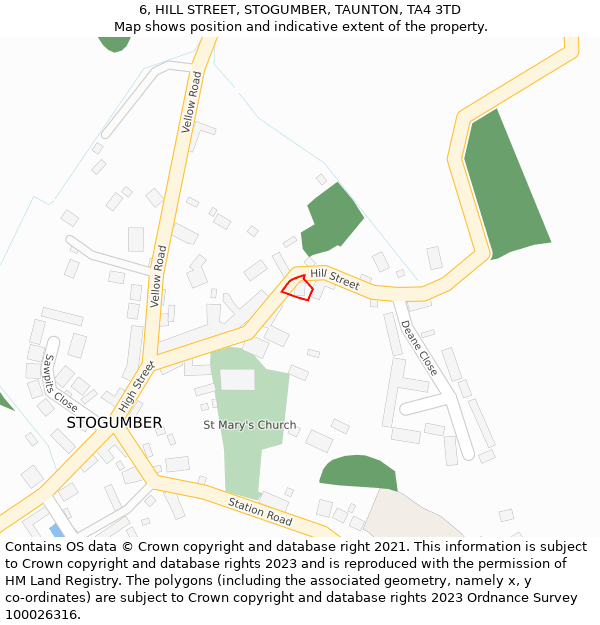 6, HILL STREET, STOGUMBER, TAUNTON, TA4 3TD: Location map and indicative extent of plot