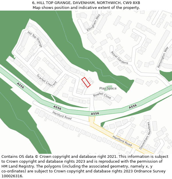 6, HILL TOP GRANGE, DAVENHAM, NORTHWICH, CW9 8XB: Location map and indicative extent of plot