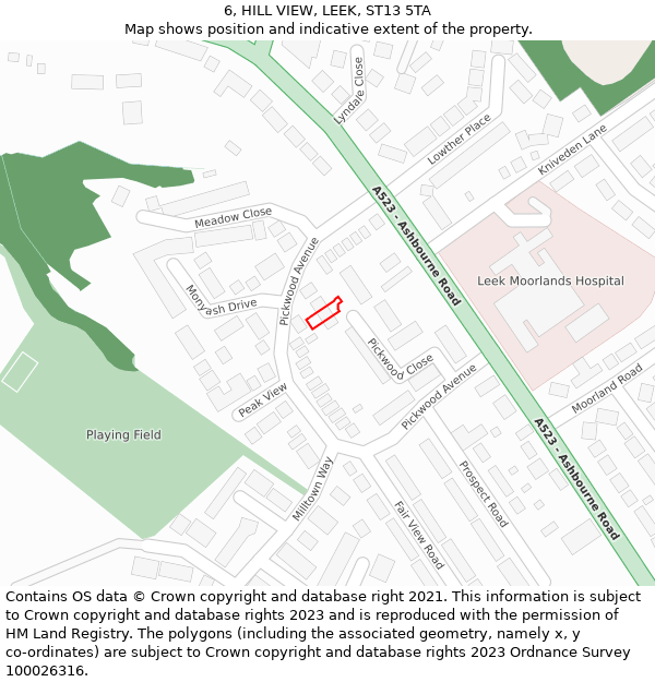 6, HILL VIEW, LEEK, ST13 5TA: Location map and indicative extent of plot