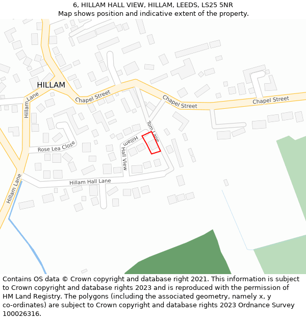 6, HILLAM HALL VIEW, HILLAM, LEEDS, LS25 5NR: Location map and indicative extent of plot
