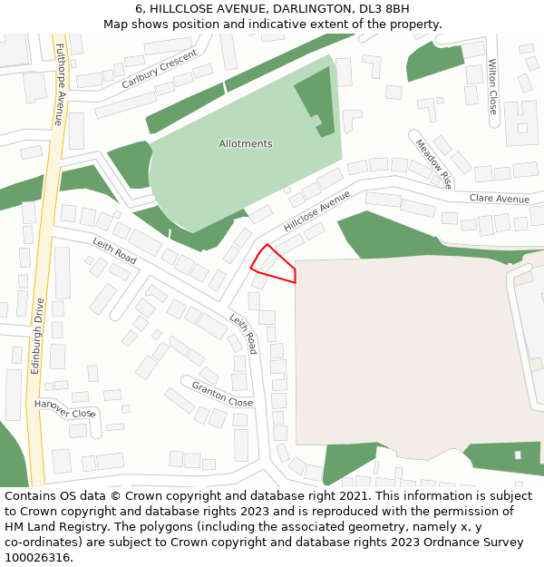 6, HILLCLOSE AVENUE, DARLINGTON, DL3 8BH: Location map and indicative extent of plot
