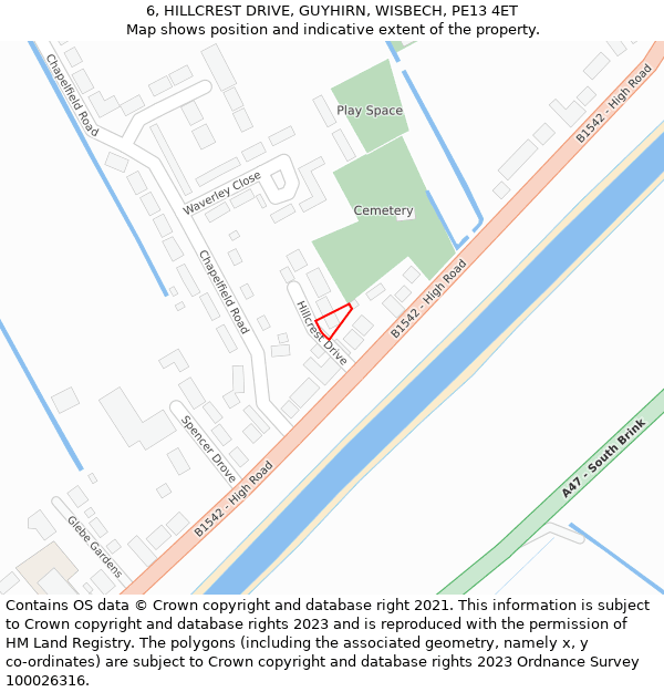 6, HILLCREST DRIVE, GUYHIRN, WISBECH, PE13 4ET: Location map and indicative extent of plot