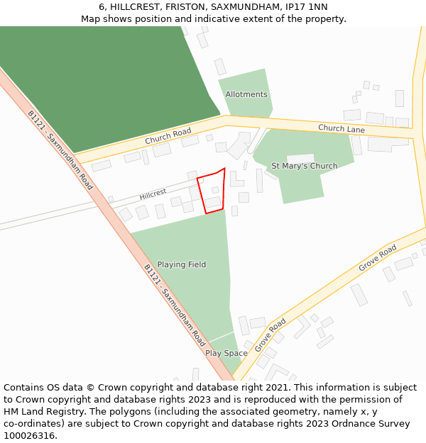 6, HILLCREST, FRISTON, SAXMUNDHAM, IP17 1NN: Location map and indicative extent of plot