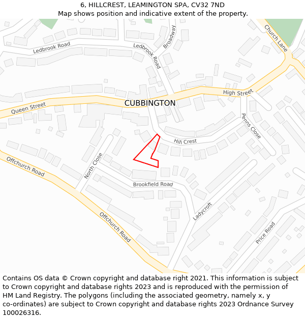 6, HILLCREST, LEAMINGTON SPA, CV32 7ND: Location map and indicative extent of plot